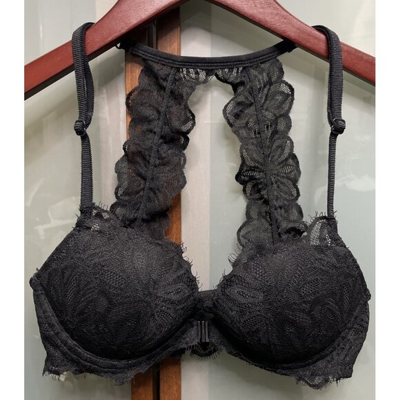 Victoria's Secret Other - Victoria Secret Pink Date Push Up Bra Women 32B Lace Black Racerback Front Close